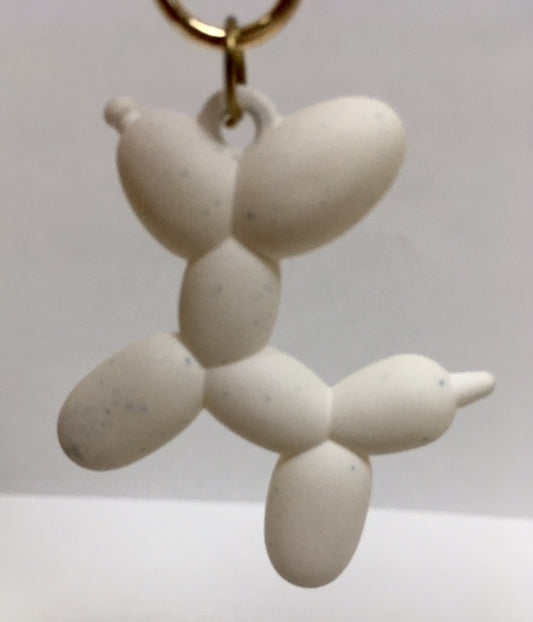 Balloon Dog Keychain - Matte White with Blue Specks